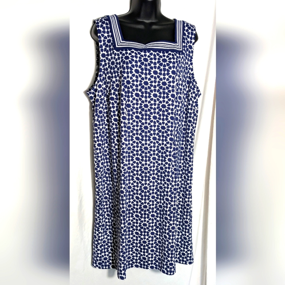 Talbots Blue‎ & White Sleeveless, Stretchy Midi Dress, Casual, Business, Sz 2XP
